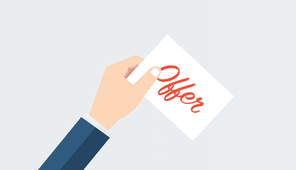 Illustration of a hand holding an envelope labeled Offer