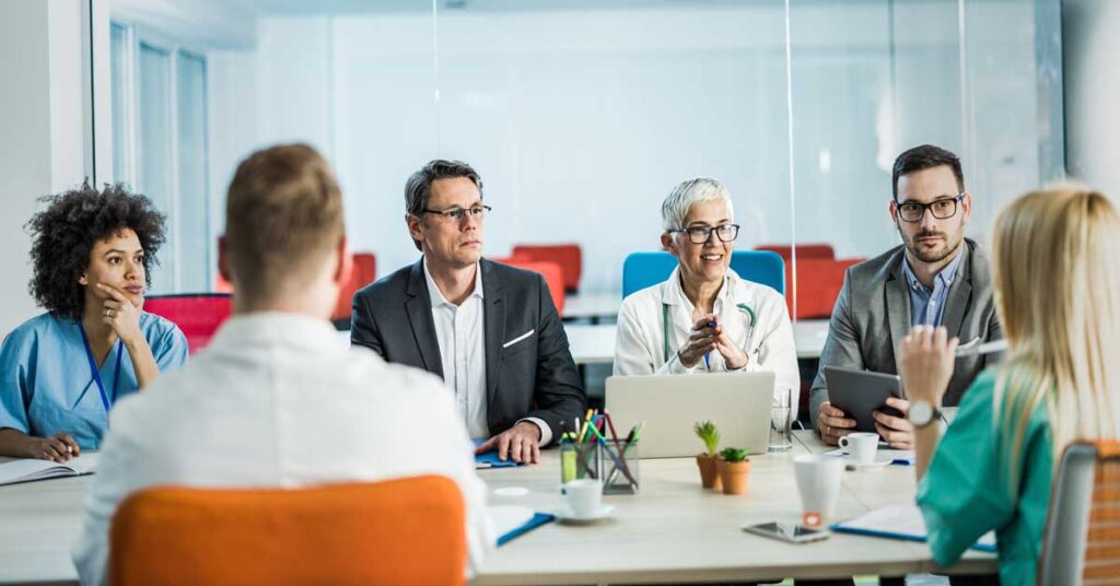 A group of healthcare professionals having a discussion