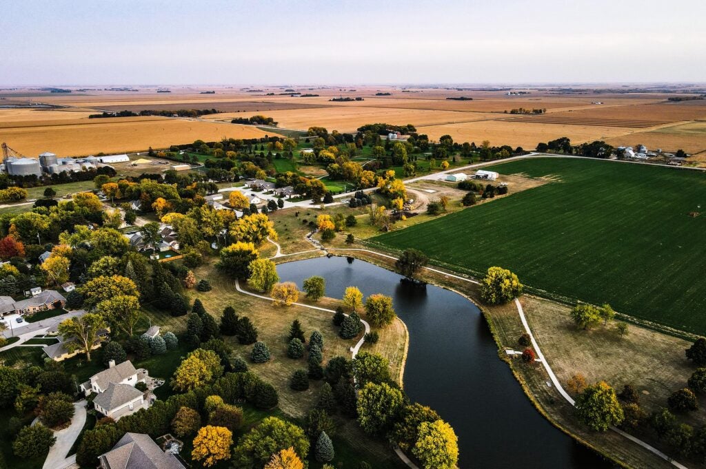 Aerial View Rural Nebraska Landscape Farm lands