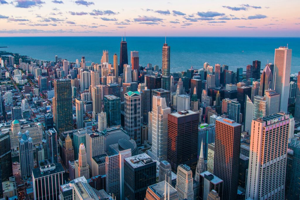 Aerial view of a city skyline