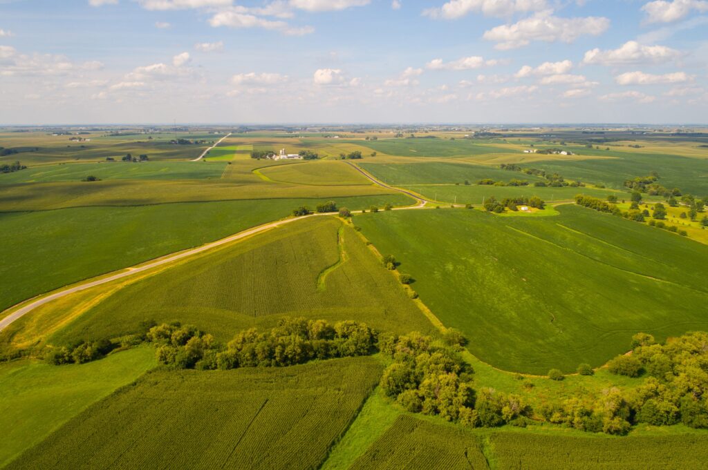 Aerial view of vast green farmlands