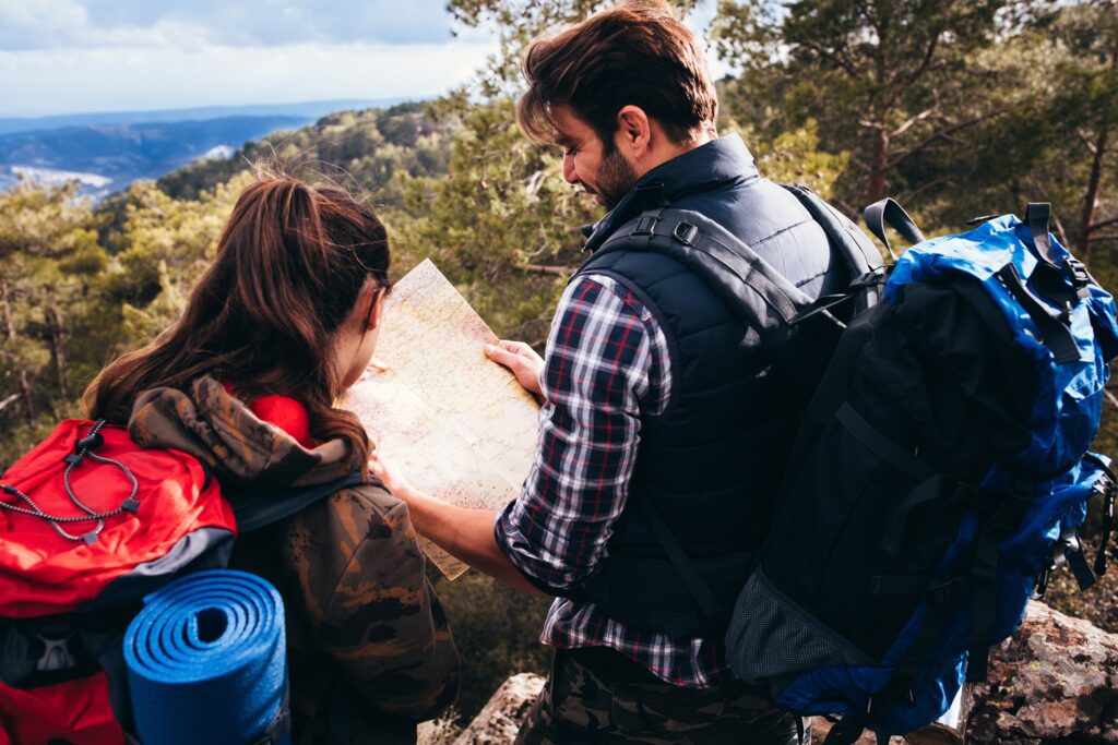 two people hiking