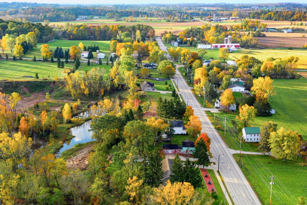 aerial view of the countryside of rural area