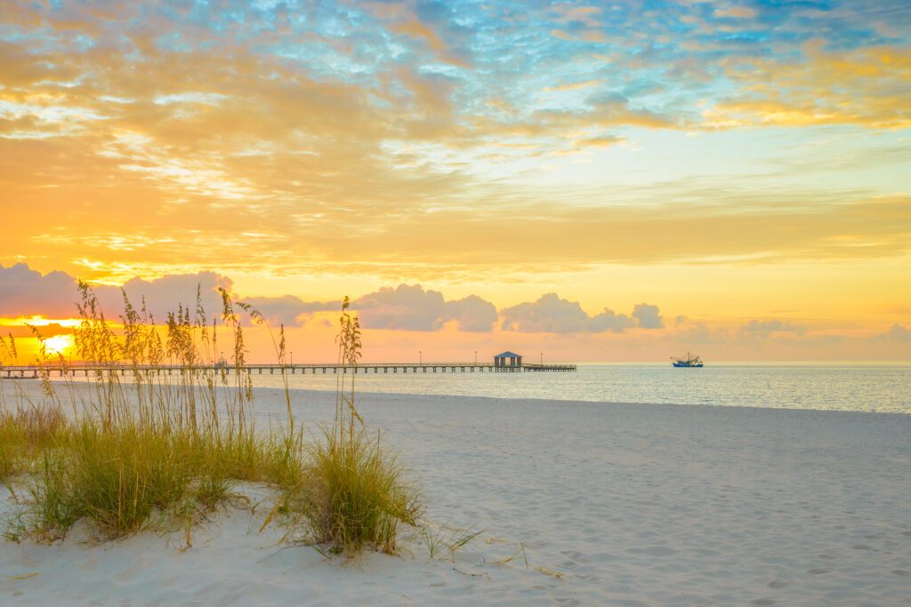 beautiful sunset on a beach in Mississippi