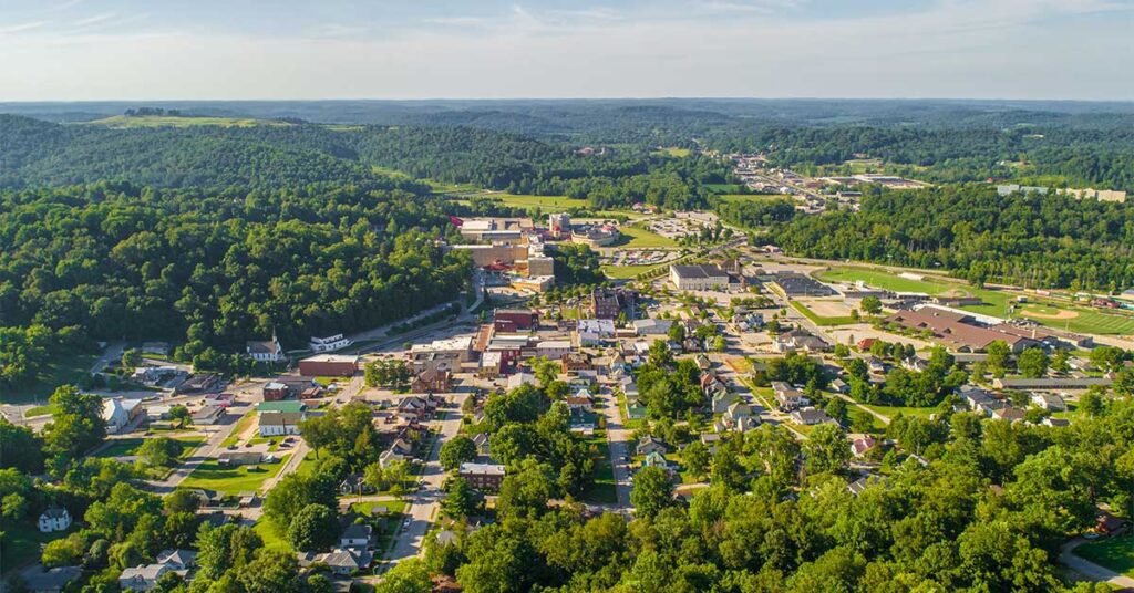 aerial view of small town in Indiana